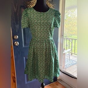 Alice Moon Green Puff Sleeve A-Line Mini Dress Owl Print size Small.